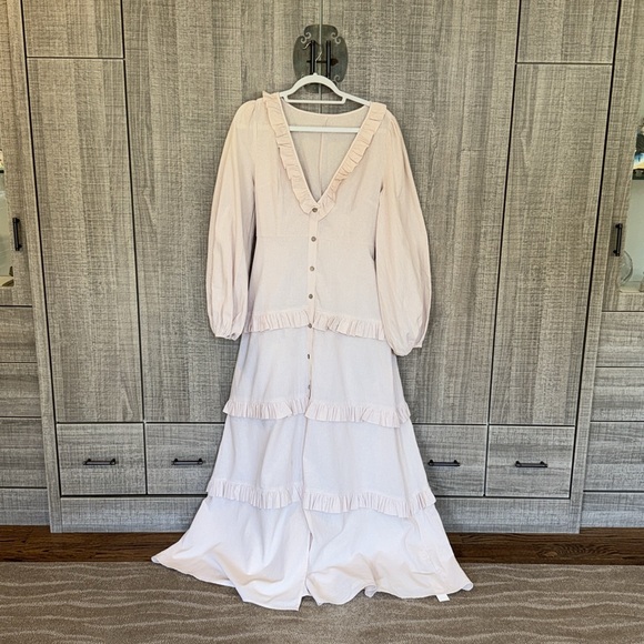 Commense Cotton & Linen Semi-Sheer Ruffle Trim Long Dress - Picture 8 of 16